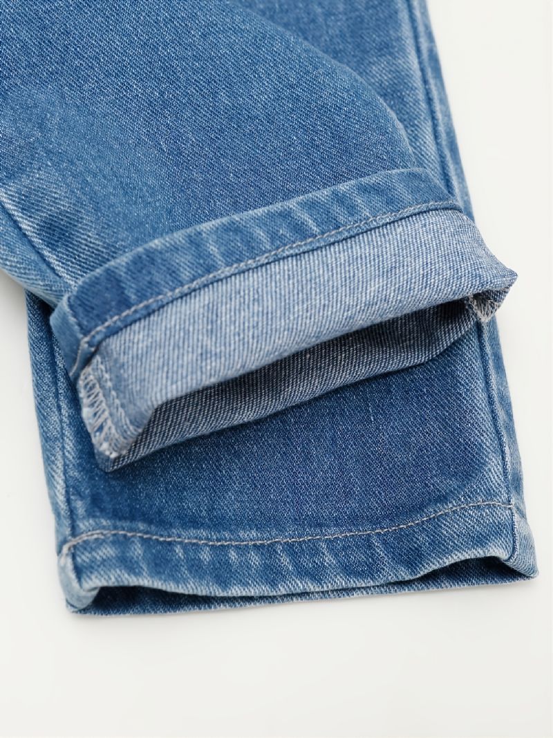 Børnepiger Jeans Casual Ensfarvet Sløjfe Bæltebukser Børnetøj