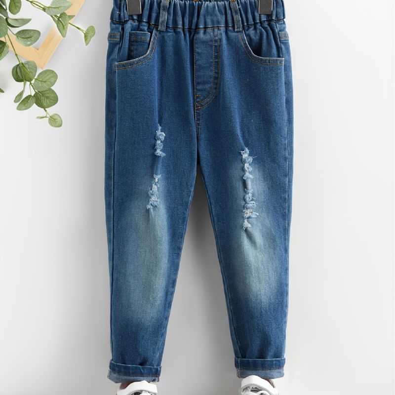 Børns Baby Piger Rippede Jeans Elastiske Talje Bukser Børnetøj