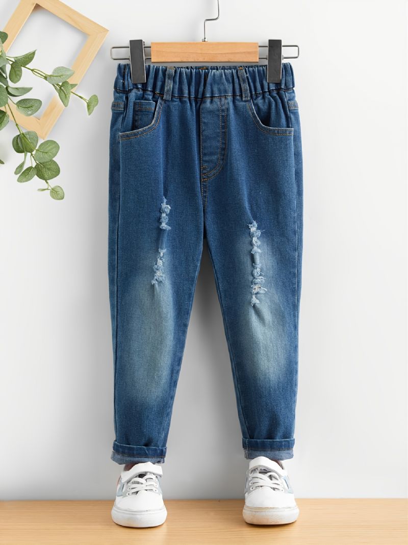 Børns Baby Piger Rippede Jeans Elastiske Talje Bukser Børnetøj