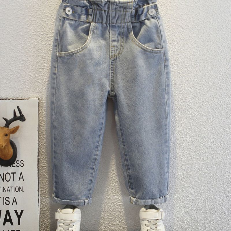 Casual Blå Denim Teksturerede Pigejeans