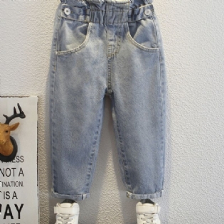 Casual Blå Denim Teksturerede Pigejeans