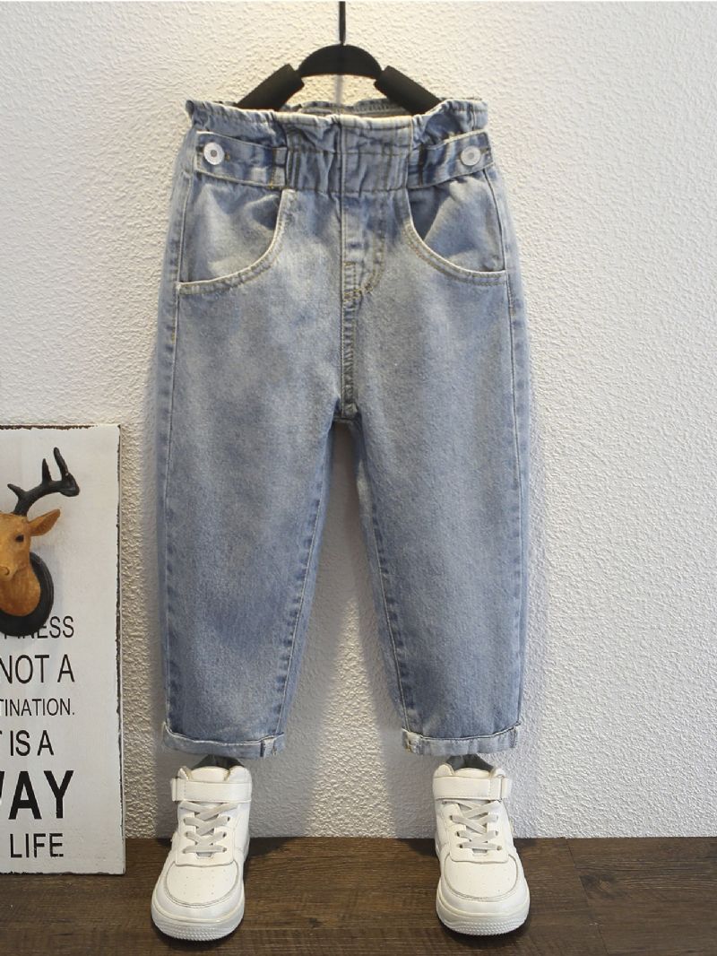 Casual Blå Denim Teksturerede Pigejeans