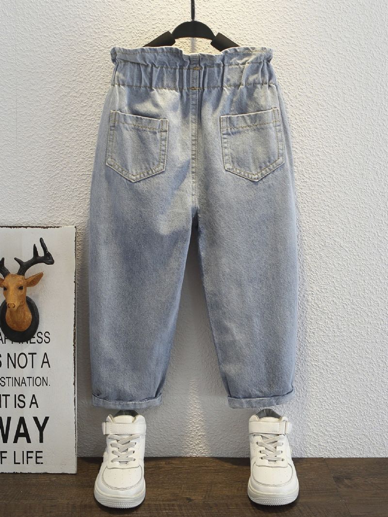 Casual Blå Denim Teksturerede Pigejeans