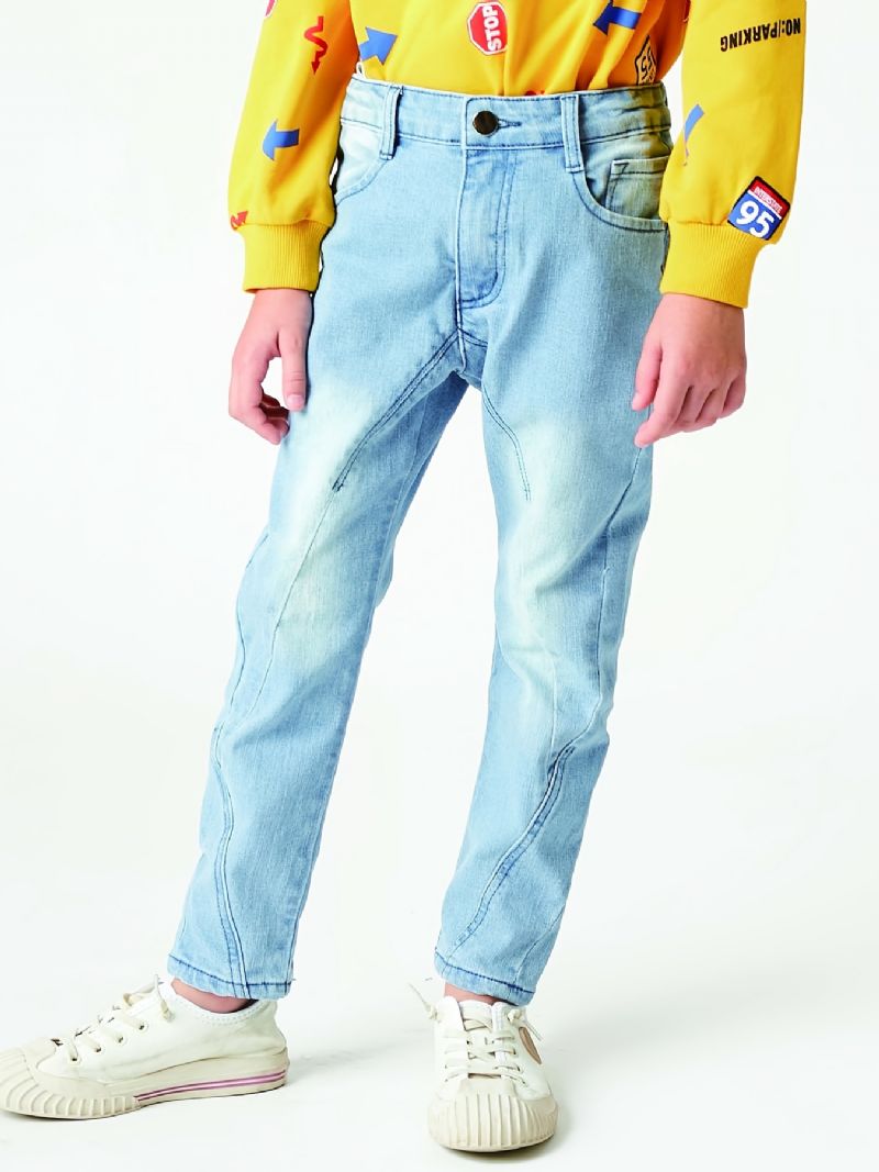 Drenge Casual Elastiske Denim Jeans Lette Trendy Lige Ben Bukser Lyseblå