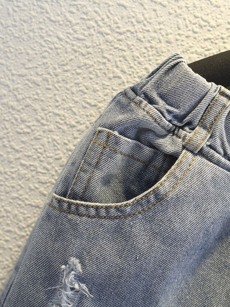 Drenge Casual Ripped Jeans Elastiske Talje Denimbukser