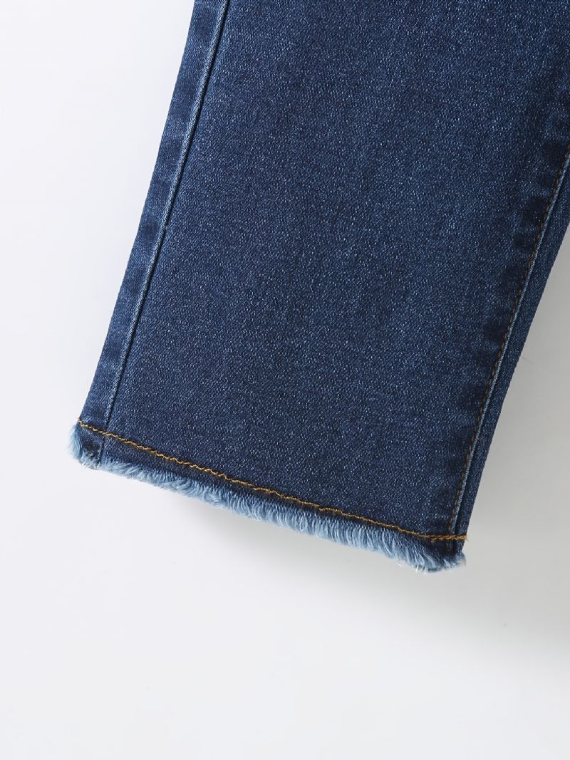 Drenge Casual Simple Patch Denim Jeans Med Elastisk Talje Til Vinter