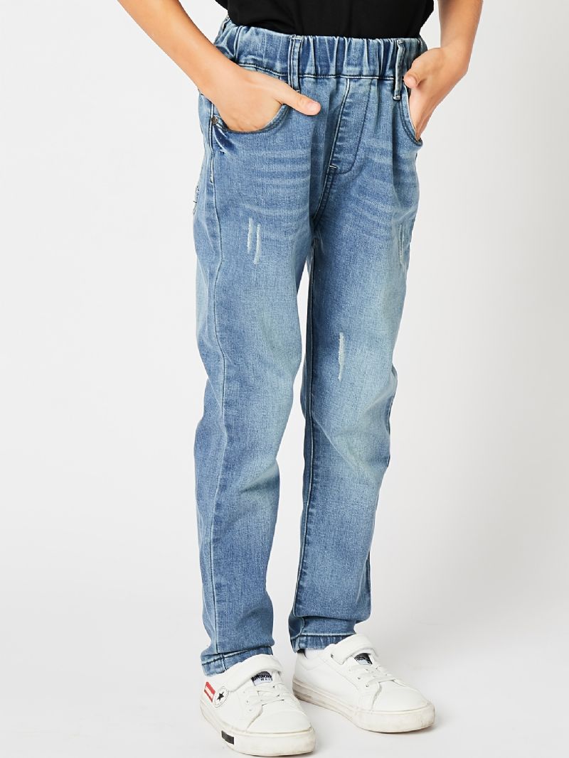 Drenge Casual Simple Vintage Denim Jeans Med Elastisk Talje