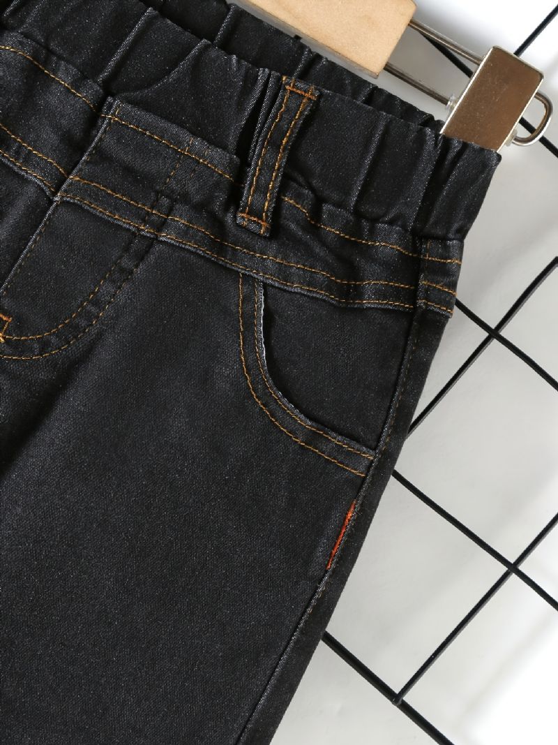 Drenge Casual Solid Sorte Denim Jeans Med Elastisk Talje