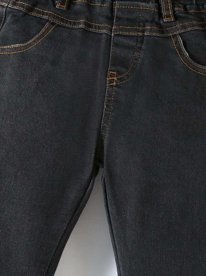 Drenge Casual Solid Sorte Denim Jeans Med Elastisk Talje