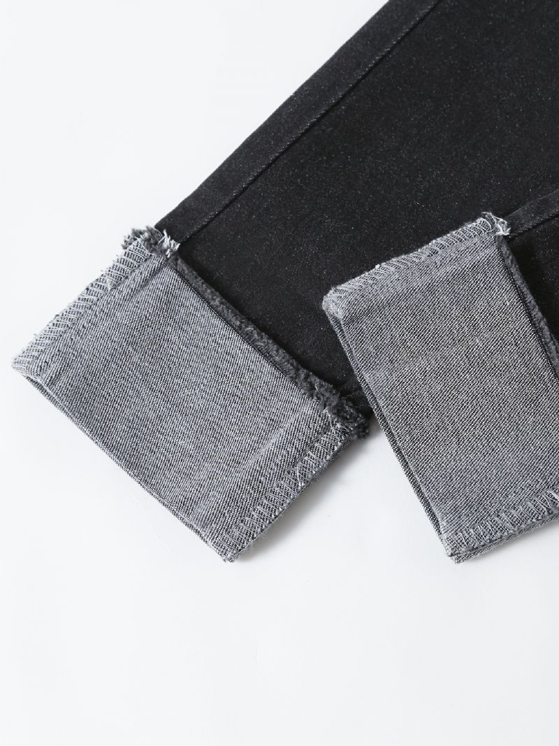 Drenge Casual Solid Sorte Denim Jeans Med Elastisk Talje