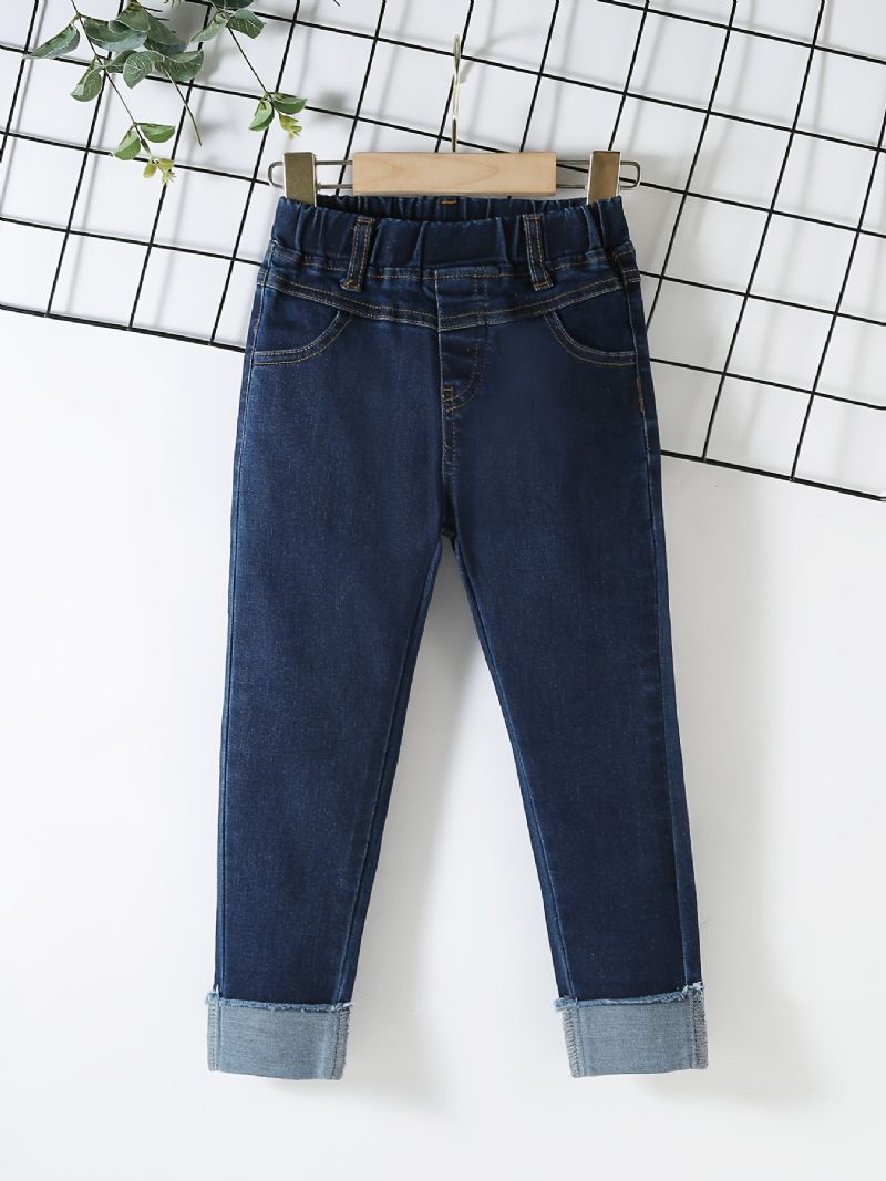 Drenge Casual Vintage Massive Denim Jeans Med Strækbar Talje Til Vinter