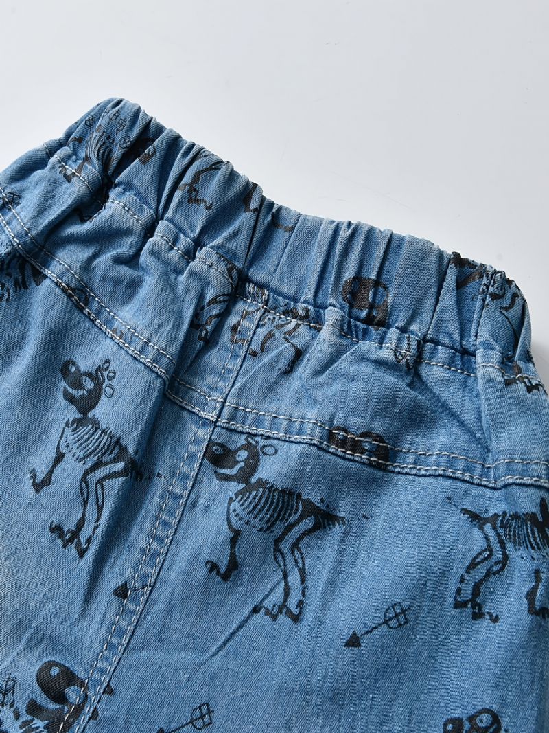 Drenge Dinosaurmønster Jeans Med Lige Ben Denimbukser Med Elastisk Linning Børnetøj