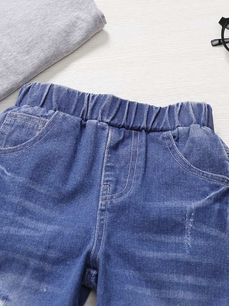 Drenge Falmede Rippede Denimjeans Med Elastisk Talje Casual Børnetøj