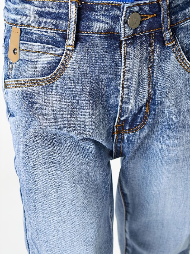 Drenge Lyseblå Falmet Lynlås Vasket Denim Jeans Børnetøj