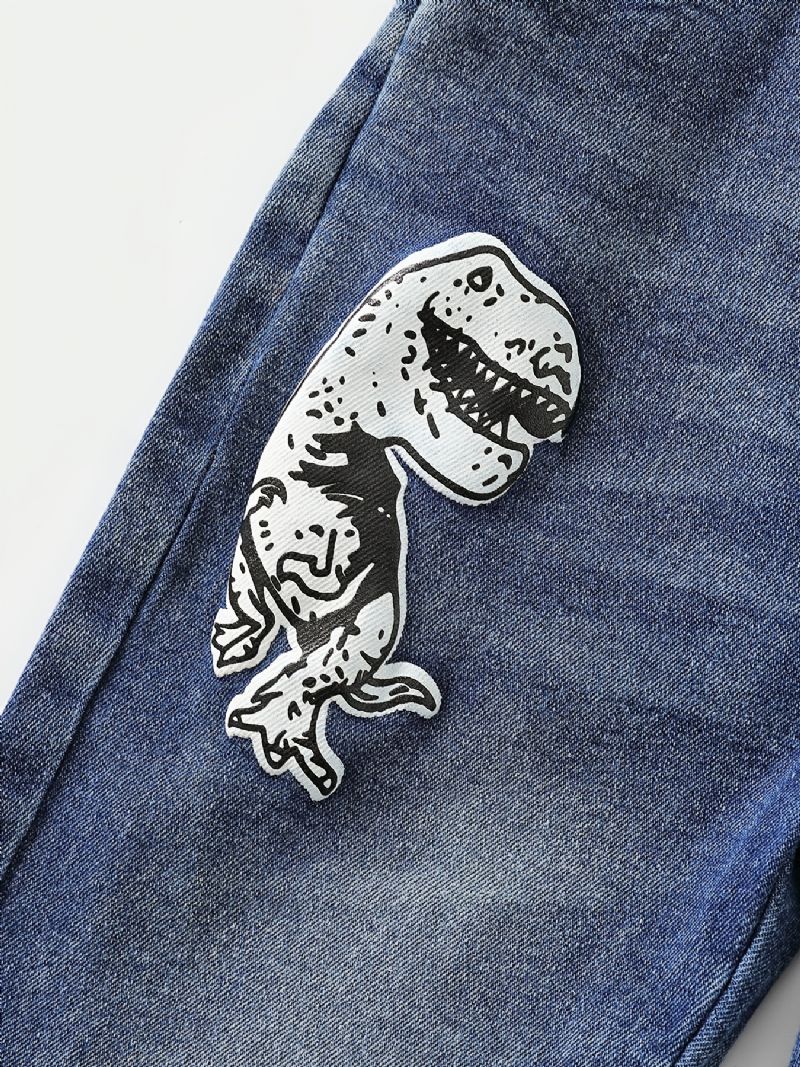 Drenge Mode Denim Dinosaur Print Jeans Til Børn