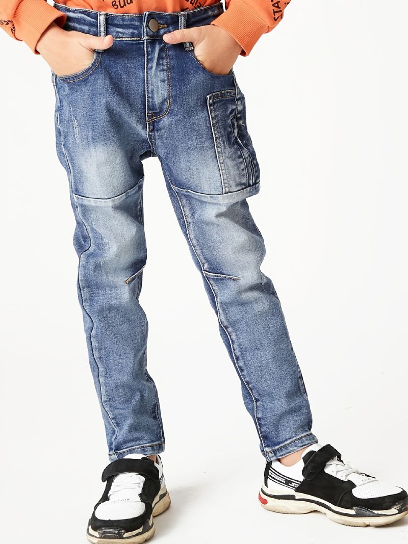 Drenge Multilommer Falmet Vasket Denim Jeans Casual Børnetøj