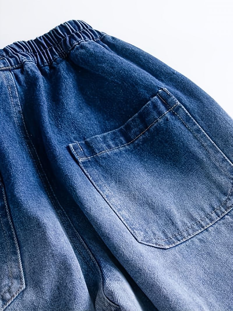 Drenge Tapered Cargo Denim Jeans Med Elastisk Linning Børnetøj