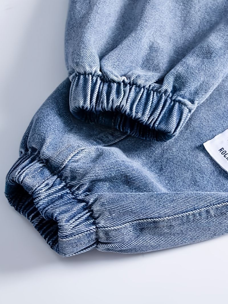 Drenge Tapered Cargo Denim Jeans Med Elastisk Linning Børnetøj