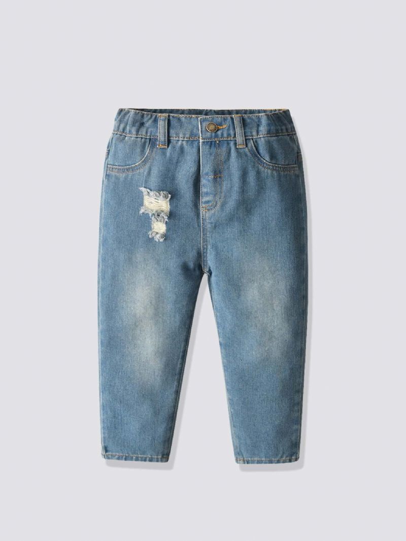 Efterår Vinter Børns Afslappede Mørkeblå Rippede Jeans