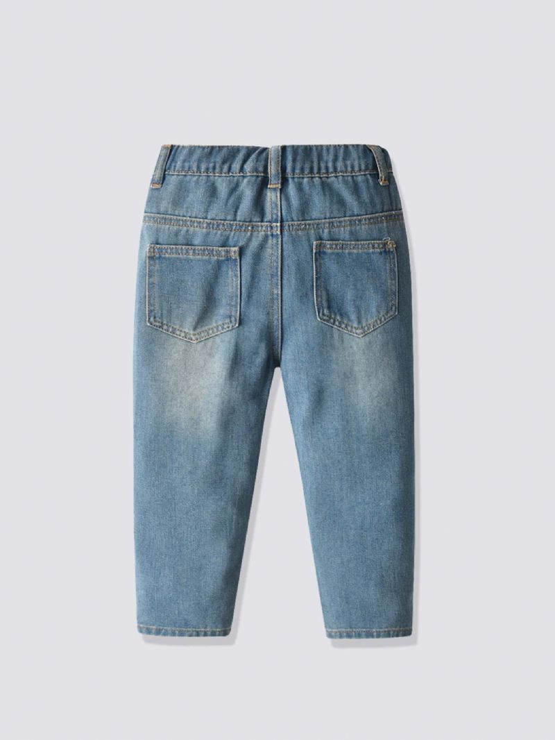 Efterår Vinter Børns Afslappede Mørkeblå Rippede Jeans