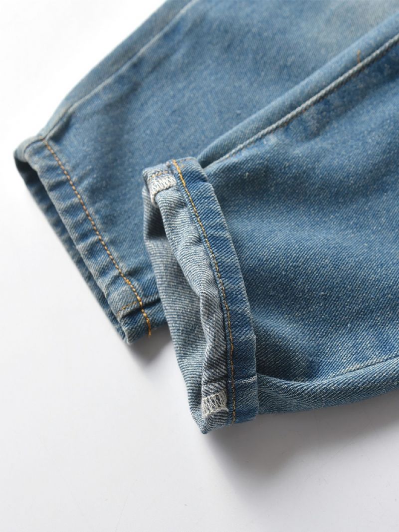 Efterår Vinter Børns Afslappede Mørkeblå Rippede Jeans