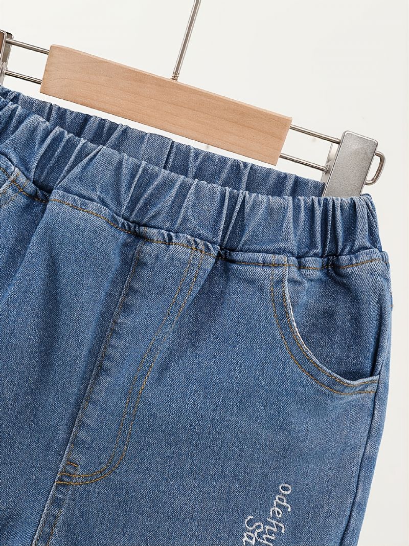 Efterår Vinter Piger Moderigtigt Sød Tegneserie Broderede Denim Bukser