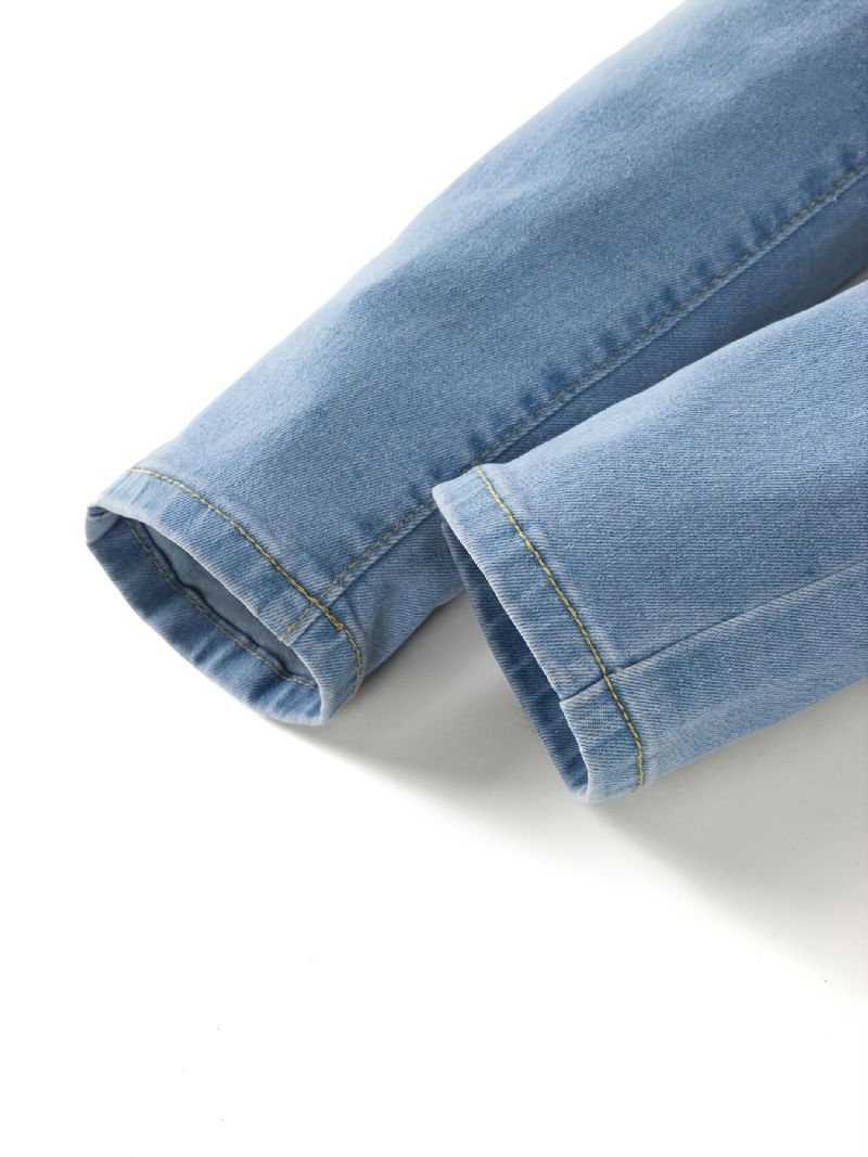 Efterårs-vinter-pigers Ensfarvede Elastiske Jeans