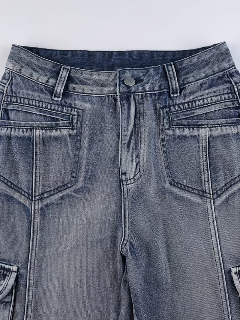 Kvinders Højtaljede Jeans Med Brede Ben Baggy Pige I Y2k-stil Denim Cargobukser