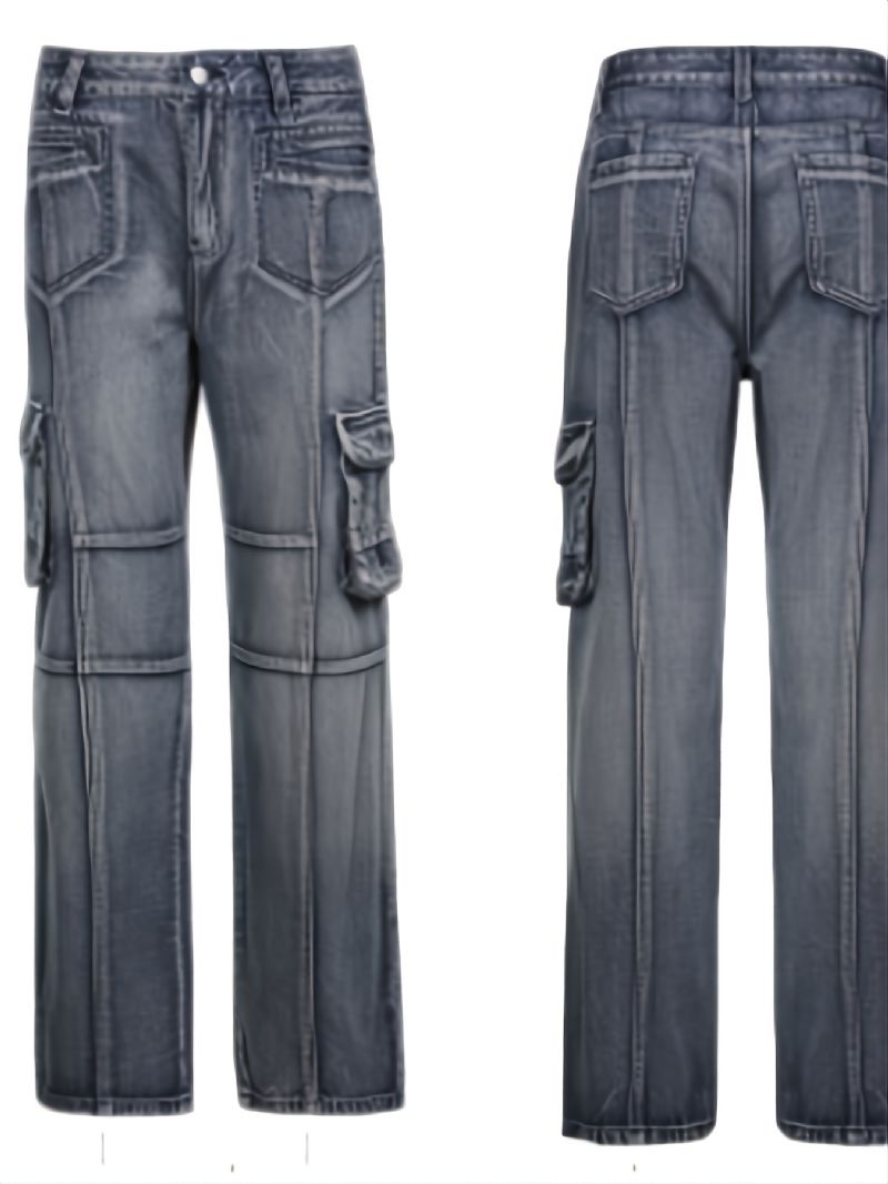 Kvinders Højtaljede Jeans Med Brede Ben Baggy Pige I Y2k-stil Denim Cargobukser