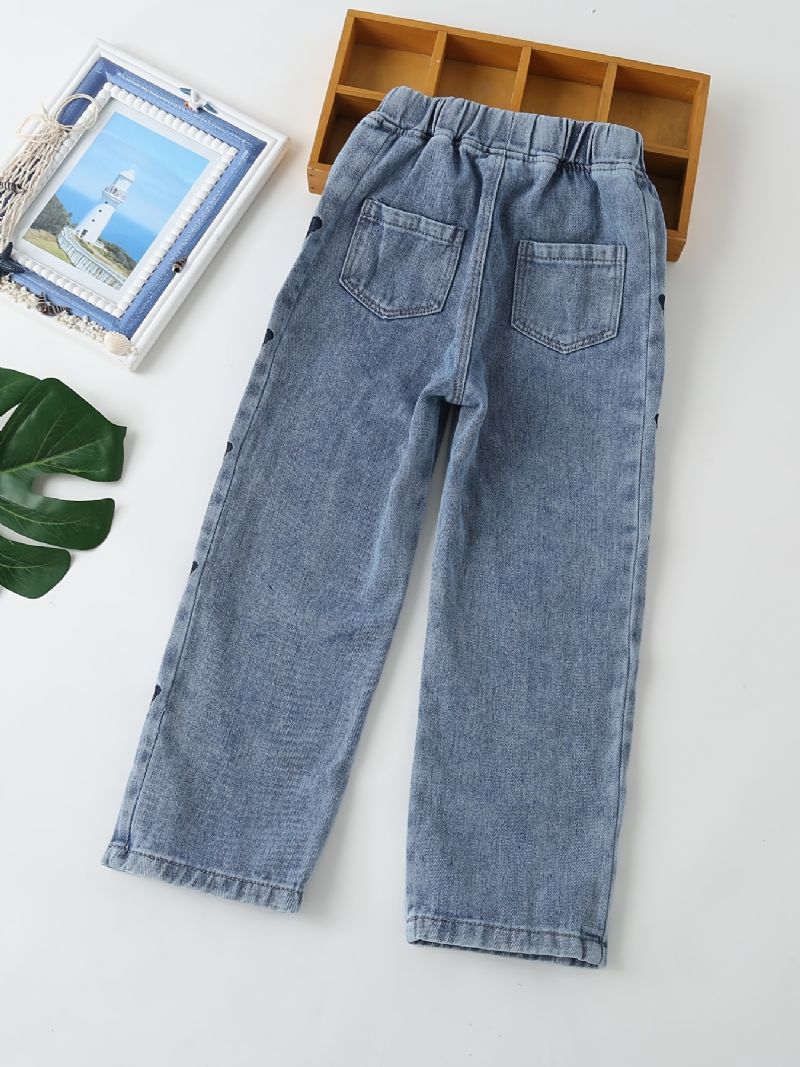 Lige Jeans Til Piger Med Sommerfuglebroderi Til Efterår Og Vinter Nyhed