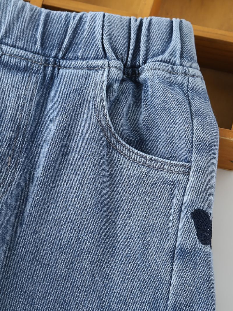 Lige Jeans Til Piger Med Sommerfuglebroderi Til Efterår Og Vinter Nyhed