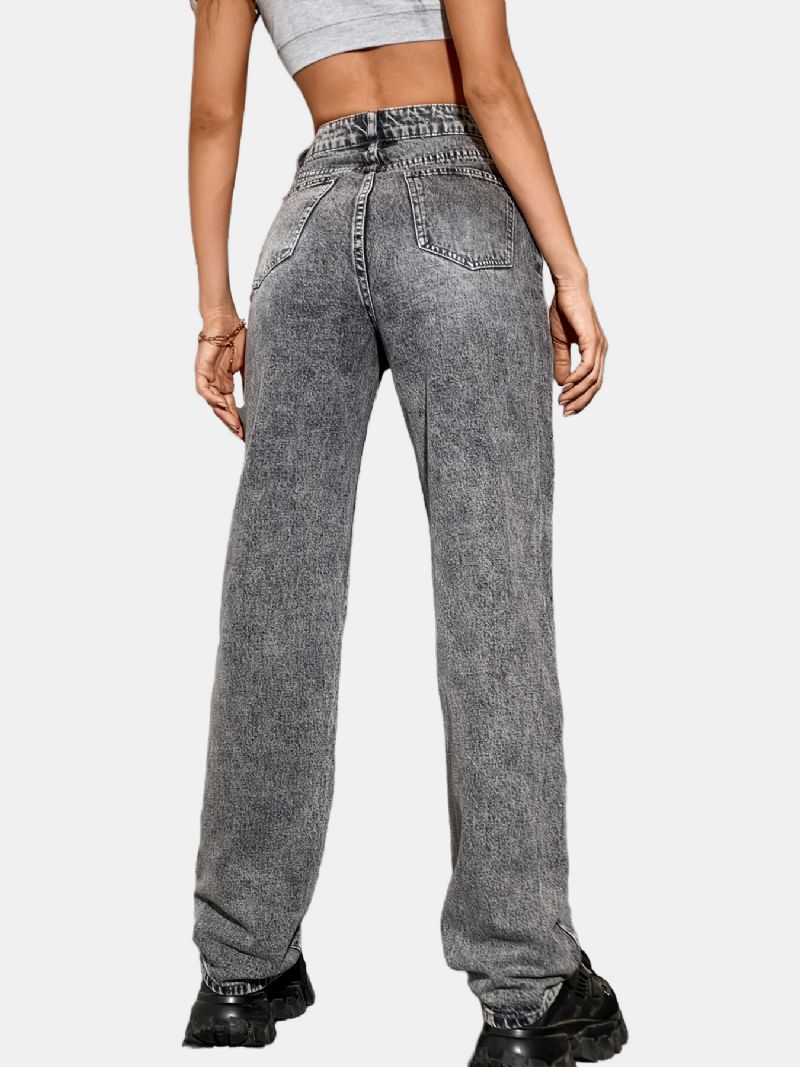 Lysegrå Jeansbukser Med Lige Ben Jeans I Y2k-stil Piger Løs Denimbukser Med Skrå Lommer