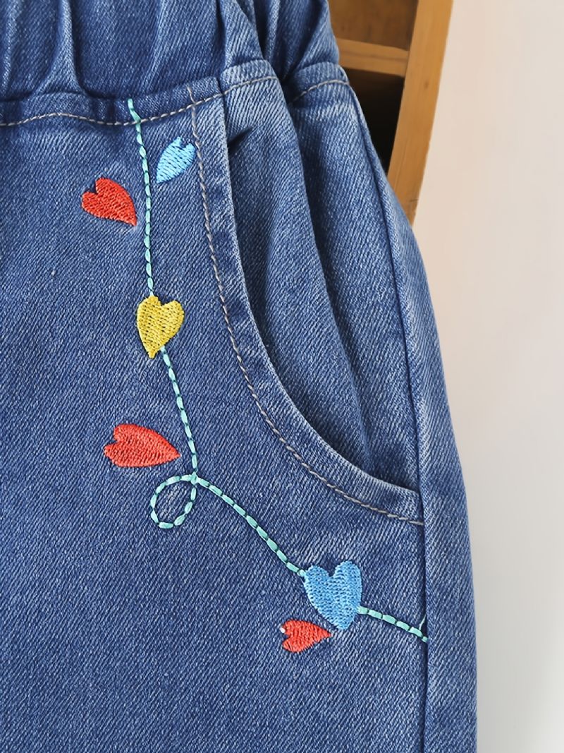 Piger Blå Casual Heart Broderi Denim Jeans