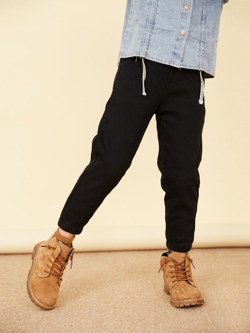 Piger Børn Solid Denim Elastic Jogger Jeans Bla