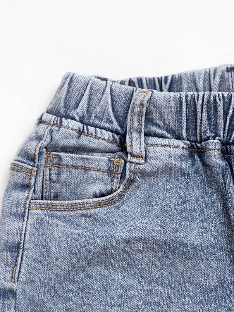 Piger Brev Broderi Elastisk Talje Denim Jeans Tøj