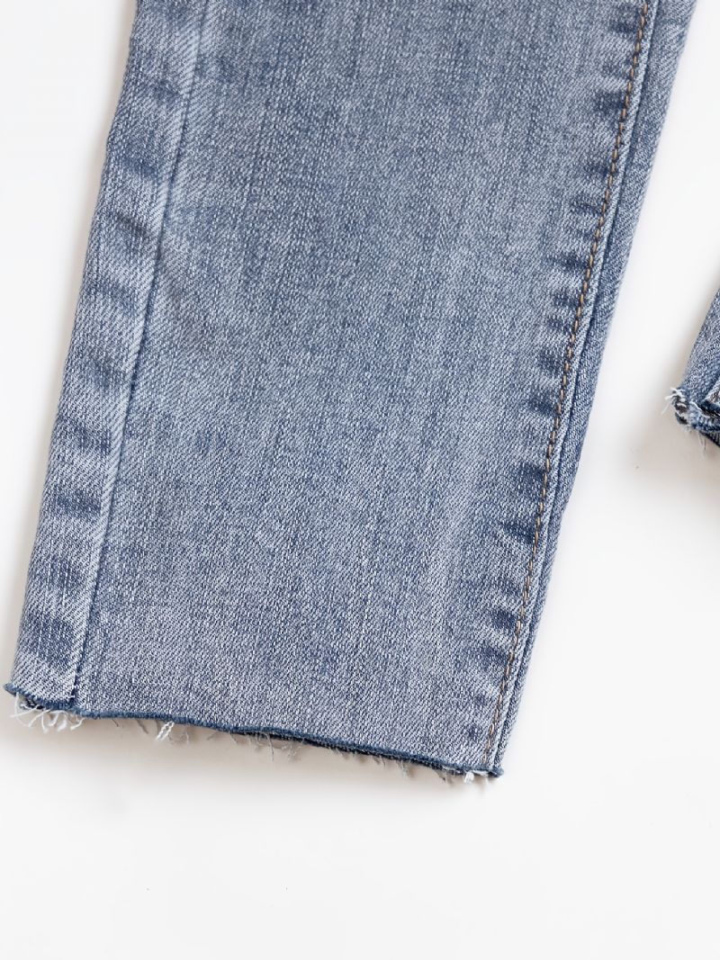 Piger Brev Broderi Elastisk Talje Denim Jeans Tøj