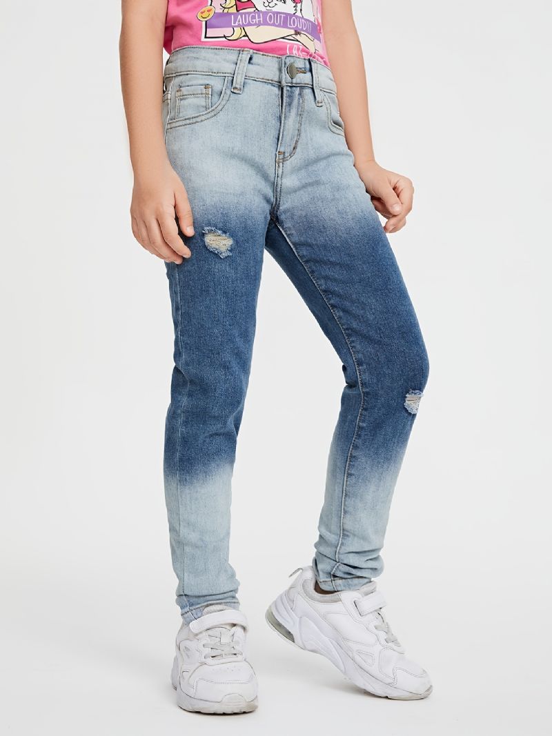 Piger Casual Loose Fit Ripped Denim Jeans Med Lomme Til Vinter Lyseblå & Mørkeblå Blanding