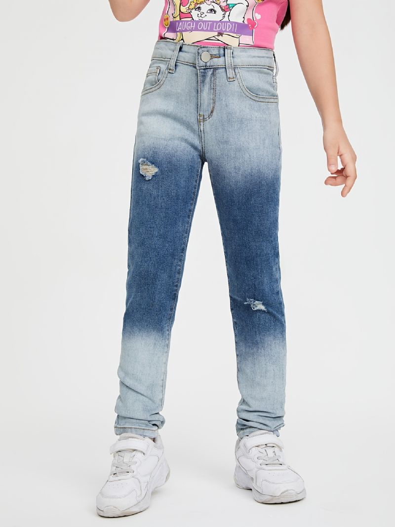 Piger Casual Loose Fit Ripped Denim Jeans Med Lomme Til Vinter Lyseblå & Mørkeblå Blanding