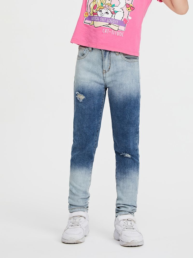 Piger Casual Loose Fit Ripped Denim Jeans Med Lomme Til Vinter Lyseblå & Mørkeblå Blanding