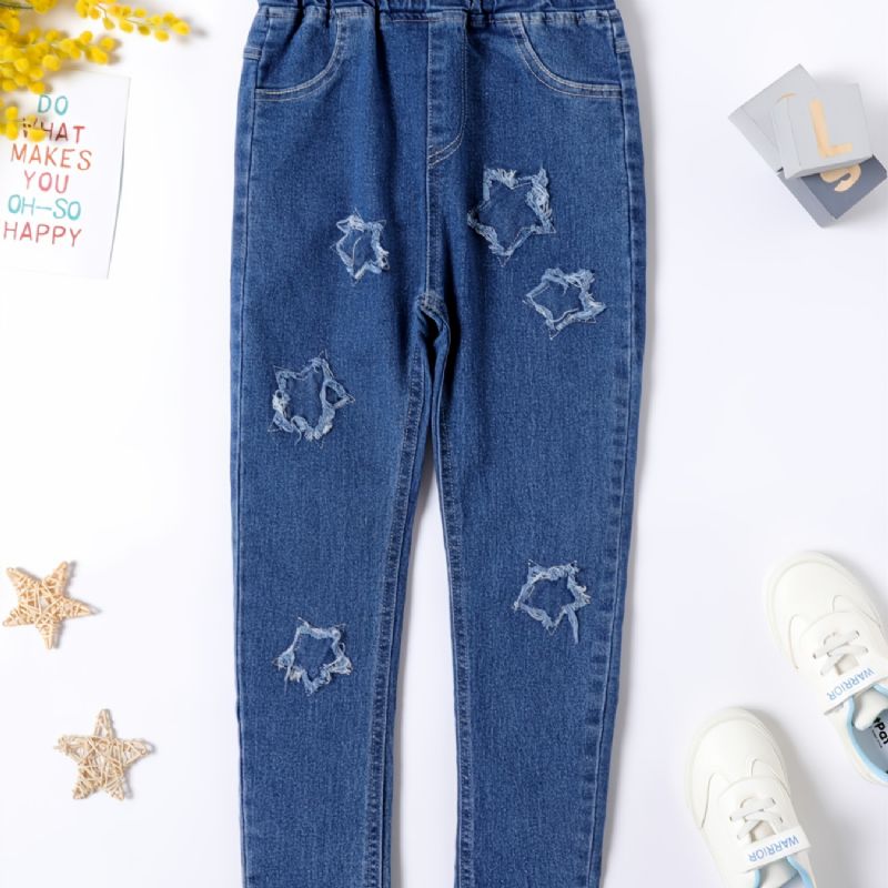 Piger Casual Modeable Denim Jeans Med Geometrisk Mønster