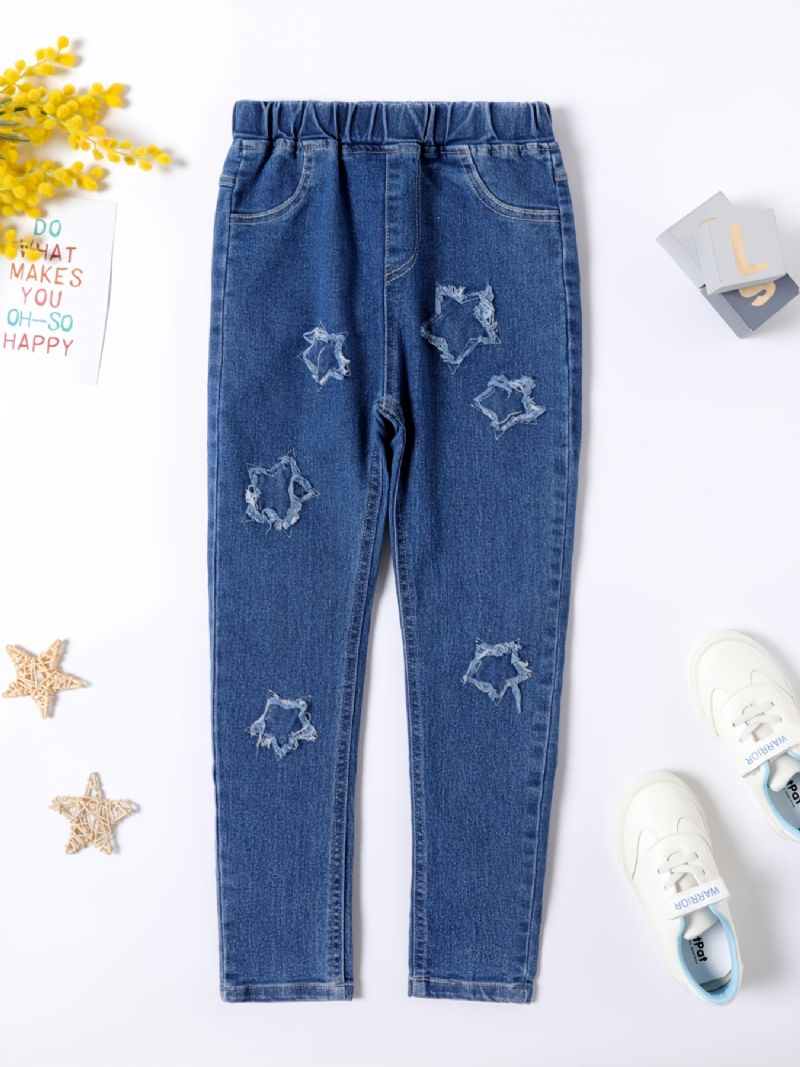 Piger Casual Modeable Denim Jeans Med Geometrisk Mønster