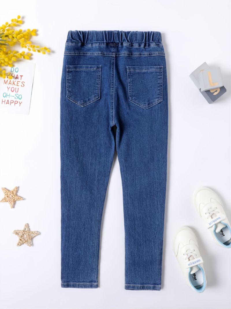 Piger Casual Modeable Denim Jeans Med Geometrisk Mønster