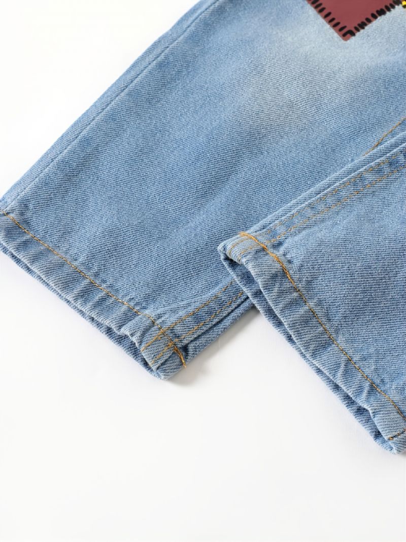 Piger Casual Modeable Denim Jeans Med Patched Design