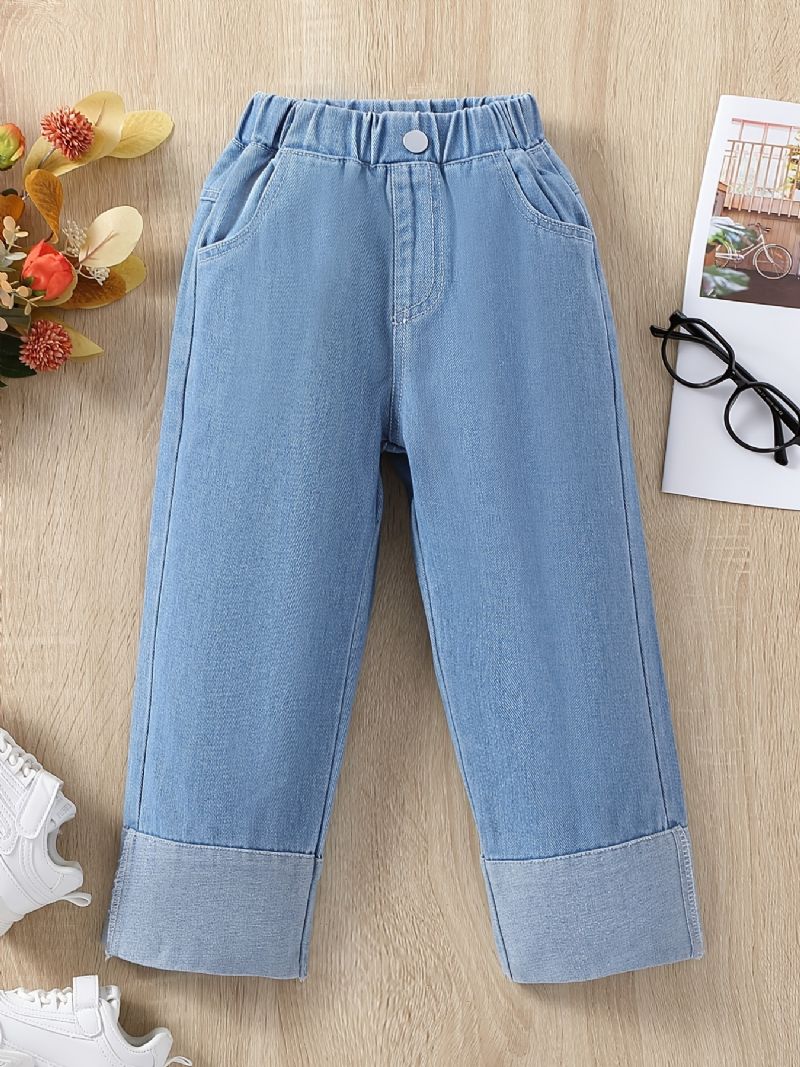 Piger Casual Patchwork Denim Jeans Solid Løse Lige Ben Bukser