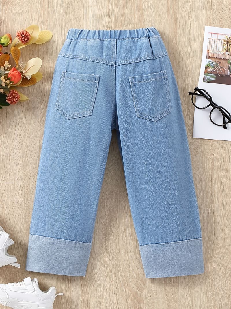 Piger Casual Patchwork Denim Jeans Solid Løse Lige Ben Bukser