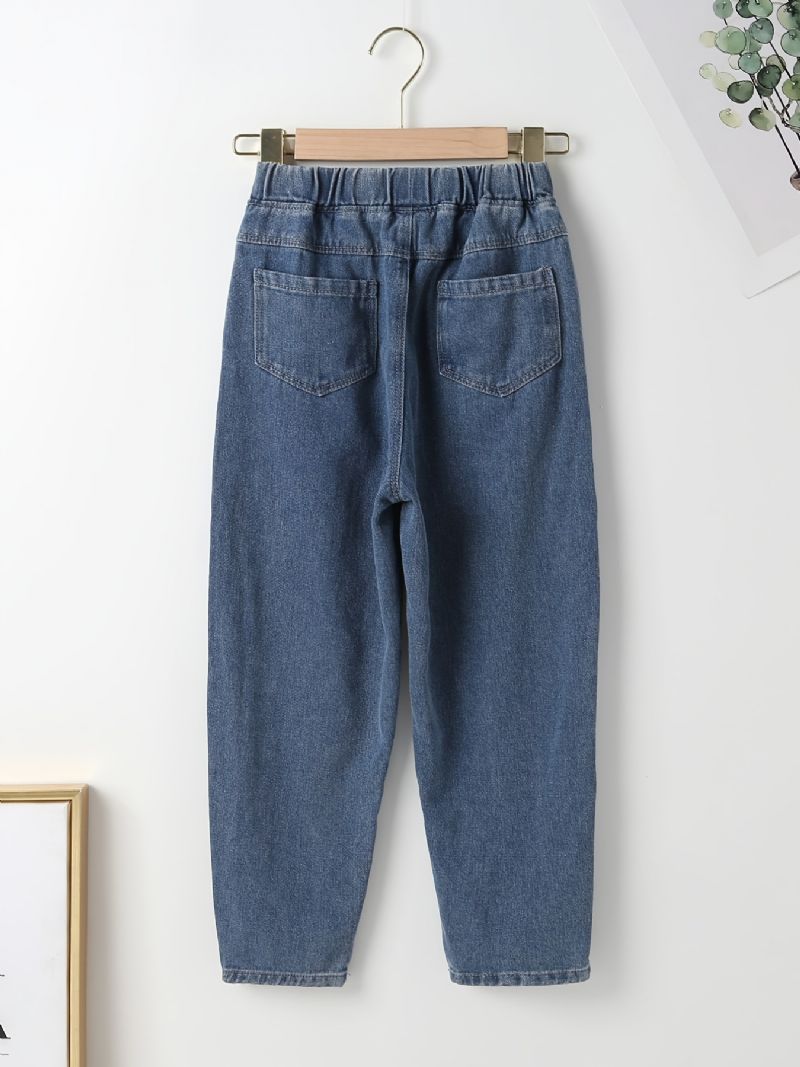 Piger Casual Ripped Bukser Elastisk Talje Denim Jeans Tøj