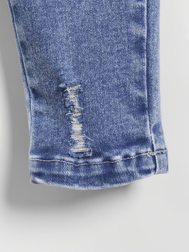 Piger Casual Ripped Denim Jeans Med Plaid Sløjfe Bælte Til Vinter