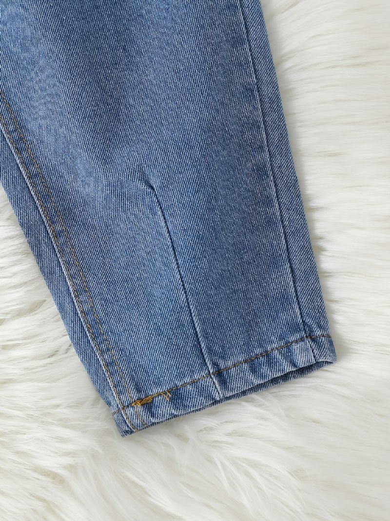 Piger Casual Simple Vintage Denim Jeans Med Lommer Til Vinter