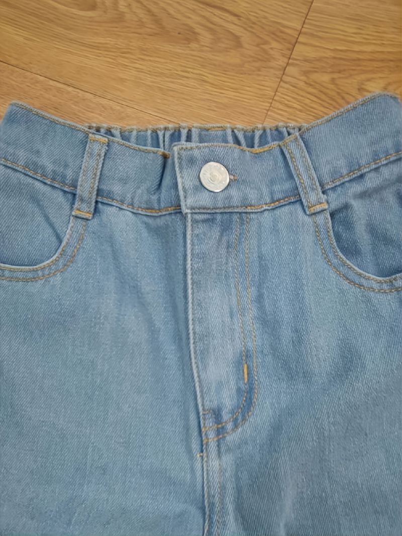 Piger Casual Solid Løse Denim Jeans Med Lige Ben Til Vinter