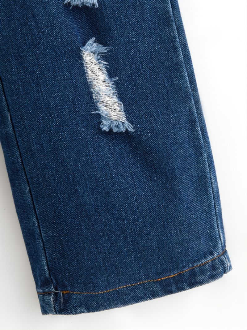 Piger Casual Vintage Ripped Denim Jeans Med Elastisk Talje Til Vinter